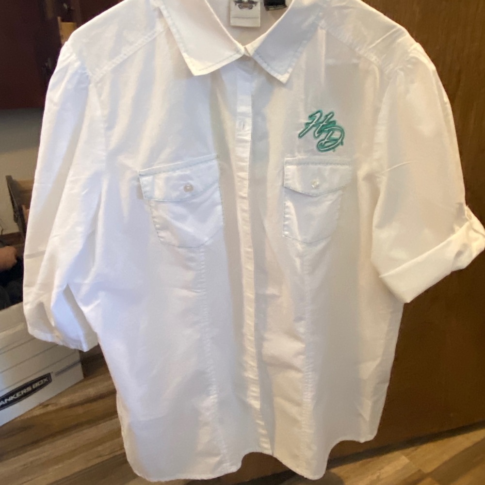 Harley Davidson Xl white button up shirt